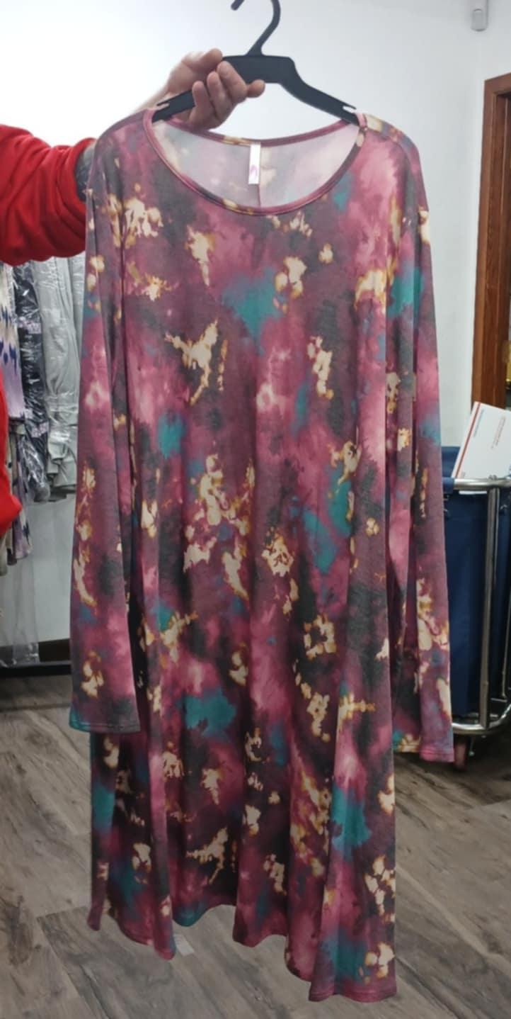 Mauve Teal Paint Splatter Tie Dye Dress