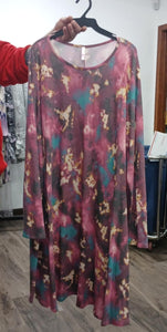 Mauve Teal Paint Splatter Tie Dye Dress