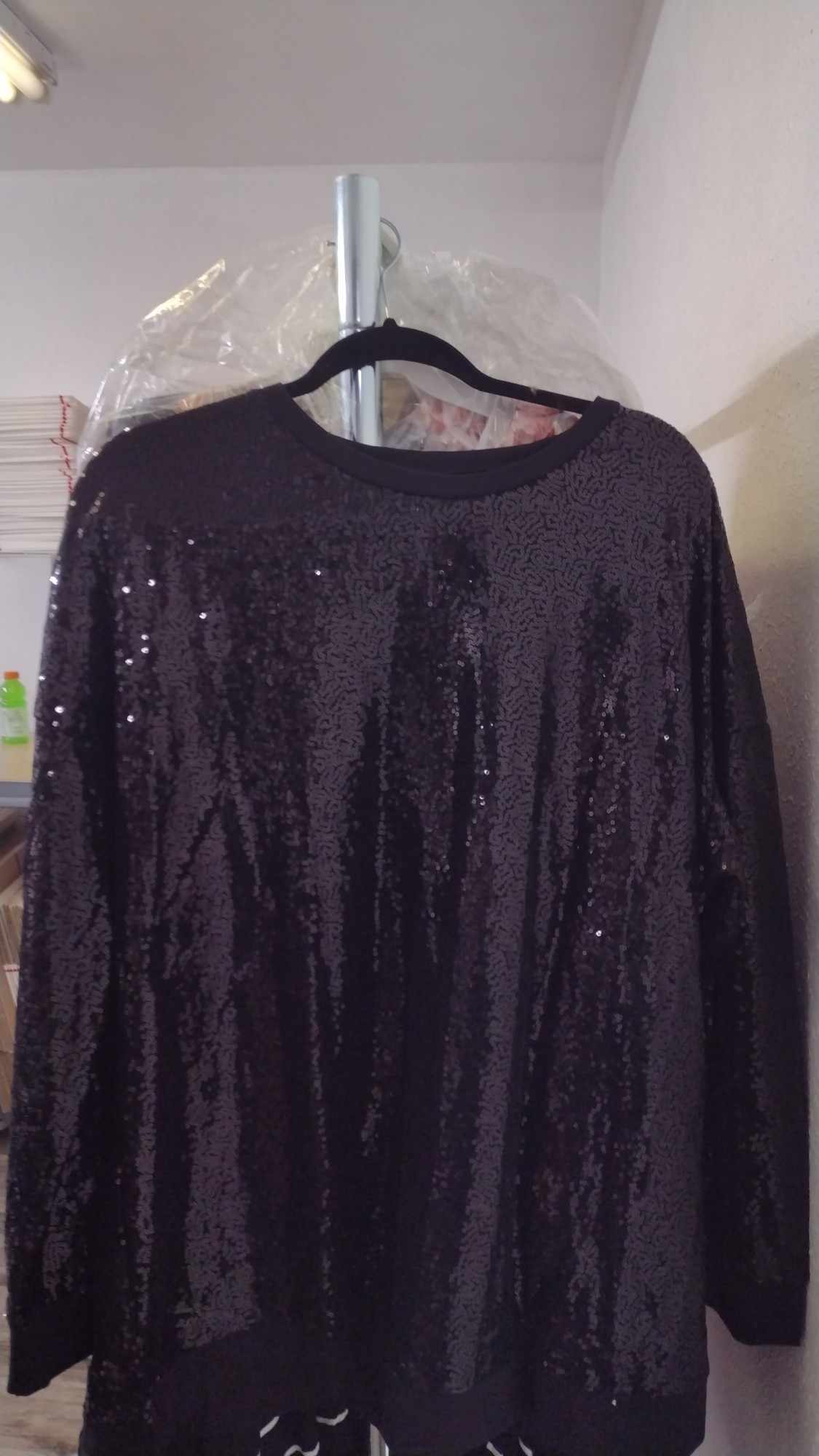 ALL Black Sequin Dressy Long Sleeve Shirt Top