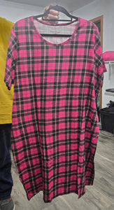 Bright Pink Plaid Nightgown Sleepshirt Night Gown