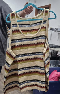 Adorable Boho Stripe Crochet Tank Top Shirt
