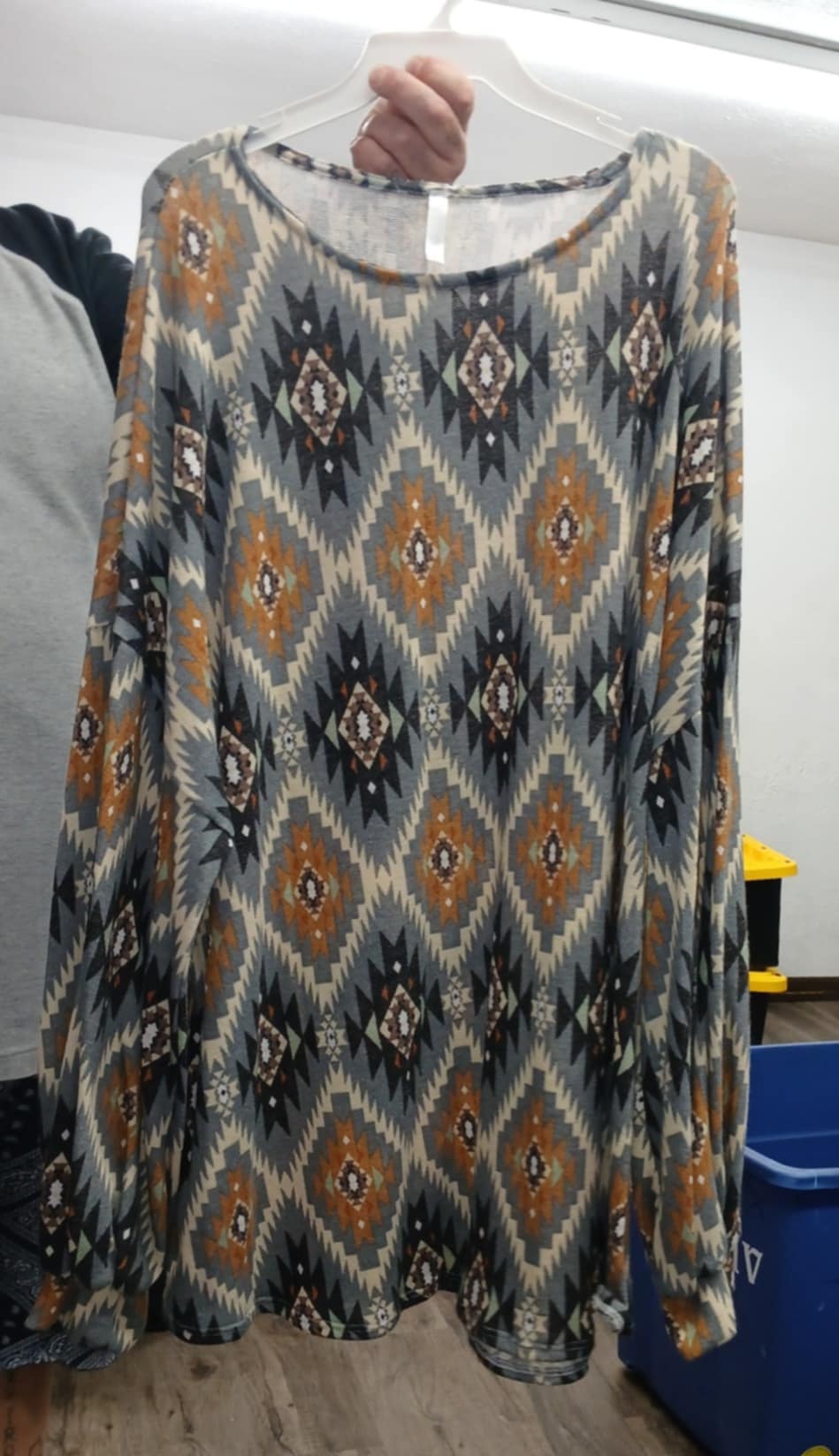 Gray Aztec Print Long Sleeve Shirt Top