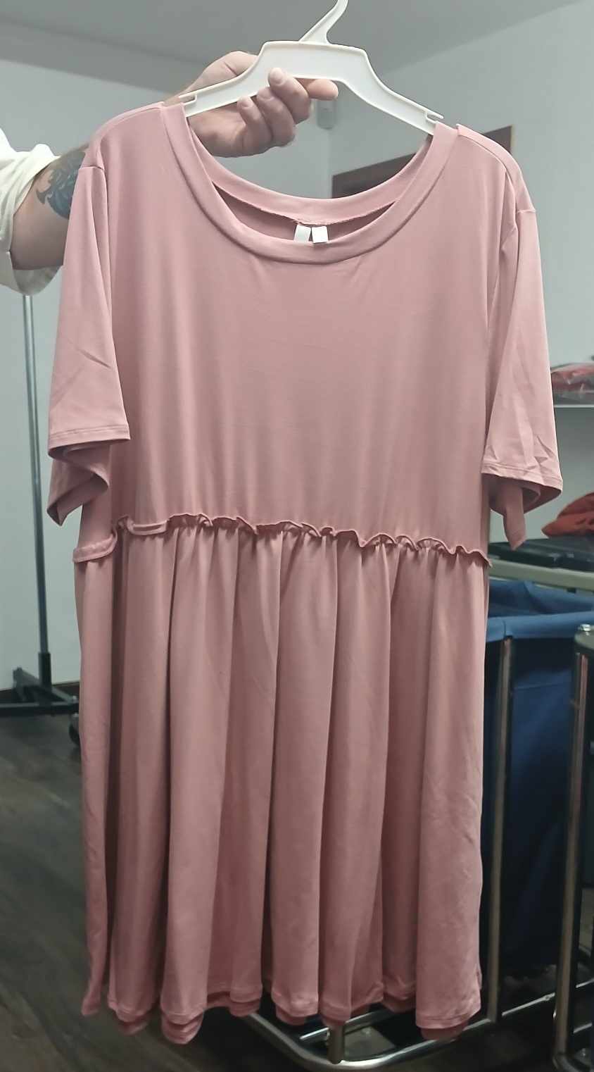 Dusty Pink Shirred Middle Shirt Top Tunic