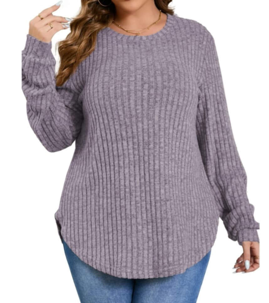 Purple Ribbed Stretchy Shirt Top