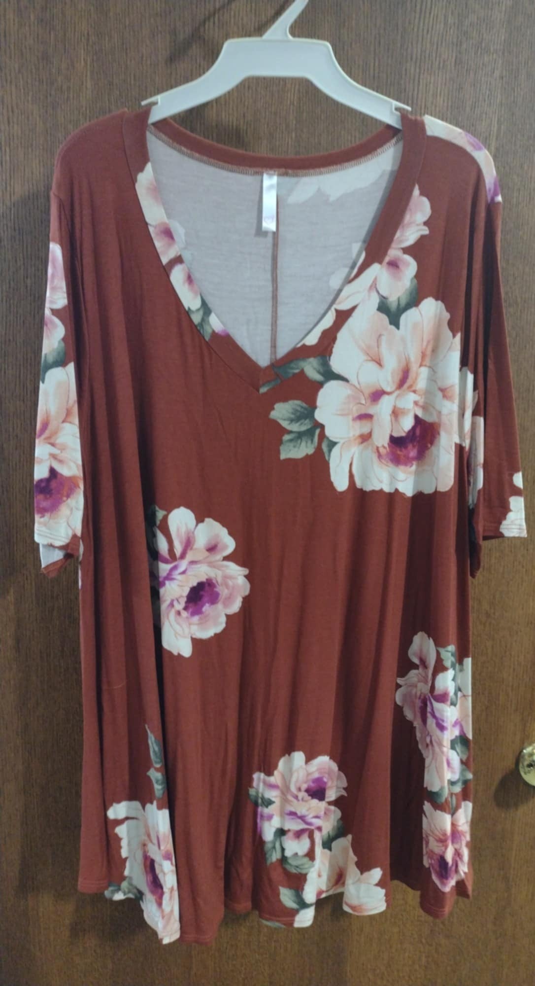 Burnt Orange Burgundyish Floral Shirt Top
