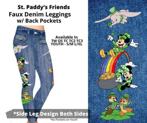 St. Paddy's Friends Mouse  Full Length Faux Denim w/ Side Leg Designs Legging