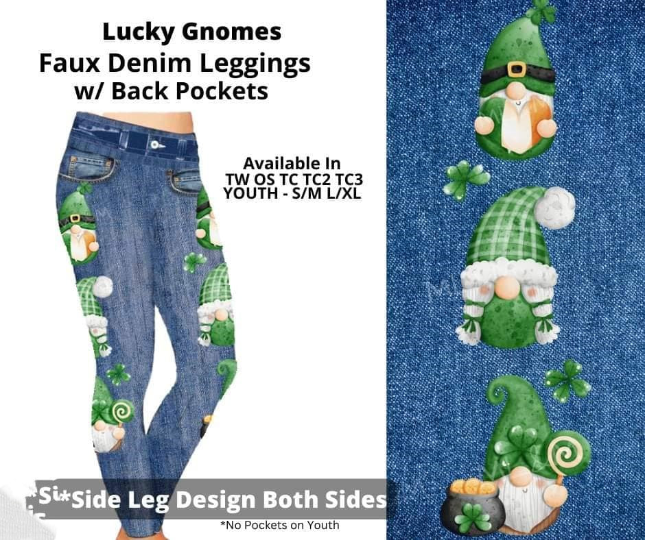 Faux Denim Green St Paddy's Day Lucky Gnome Gnomes Leggings Plus Size