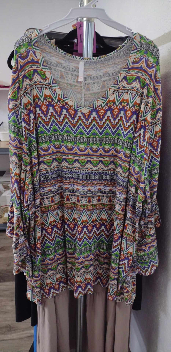 Multi Aztec Chevron Print Shirt Top – Plus Size For Us