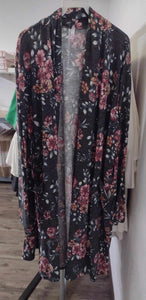 Gray Floral Open Front Cardigan Layering Piece