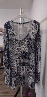 White Blue Design Shirt Top Tunic Long Sleeves