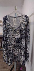 White Blue Design Shirt Top Tunic Long Sleeves
