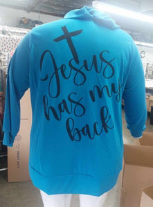 PSFU Blue & Black Jesus Has My Back Bubble Sleeve Hoodie Hoody