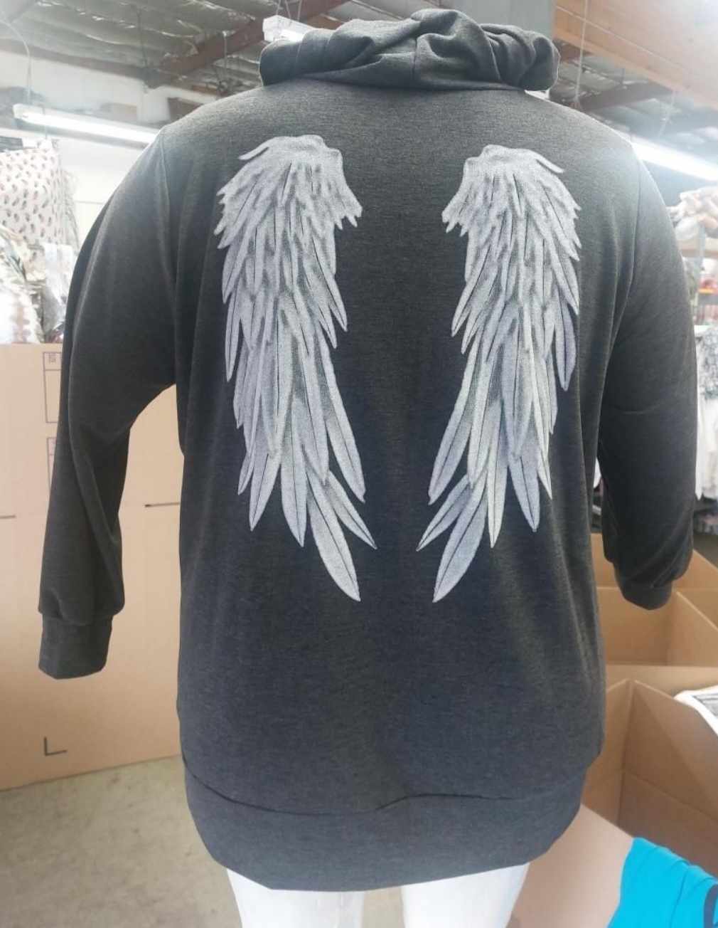 PSFU Gray Grey Angel Wing Bubble Sleeve Hoodie Hoody