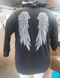 PSFU Gray Grey Angel Wing Bubble Sleeve Hoodie Hoody