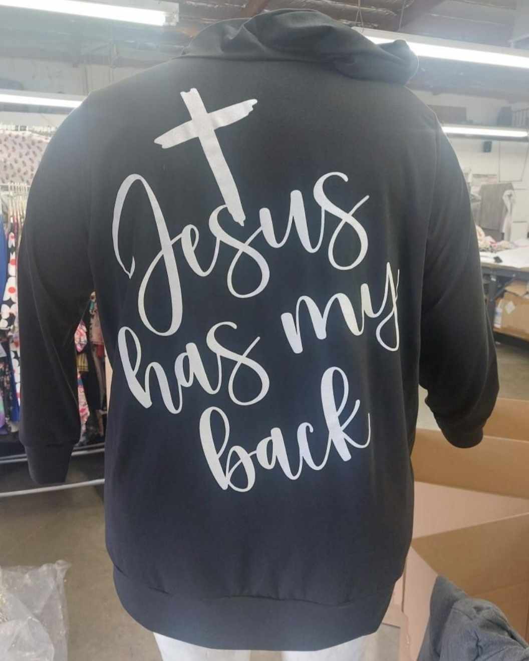 PSFU Black & White Jesus Has My Back Bubble Sleeve Hoodie Hoody