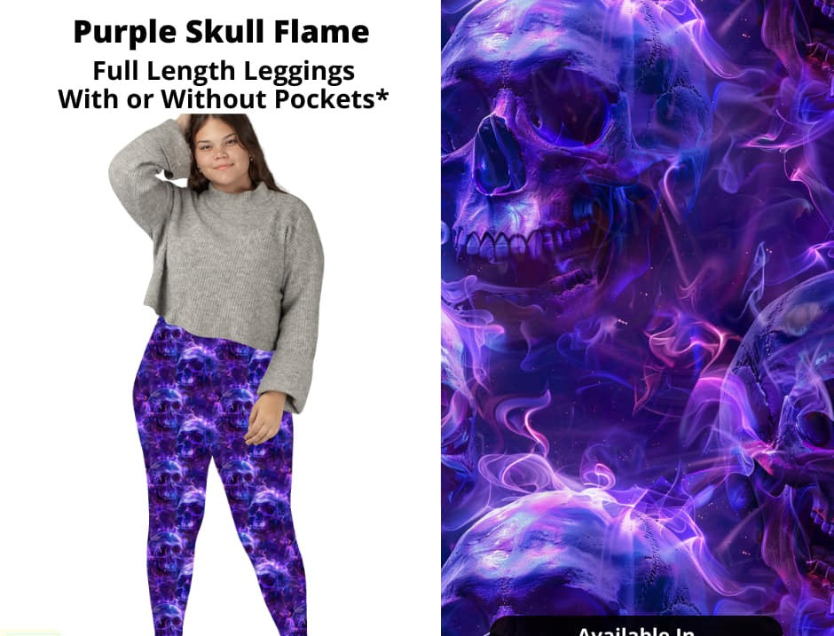 Purple Skull Flame Leggings Legging w Pockets