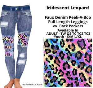 Faux Denim Iridescent Rainbow Leopard Patch Legging