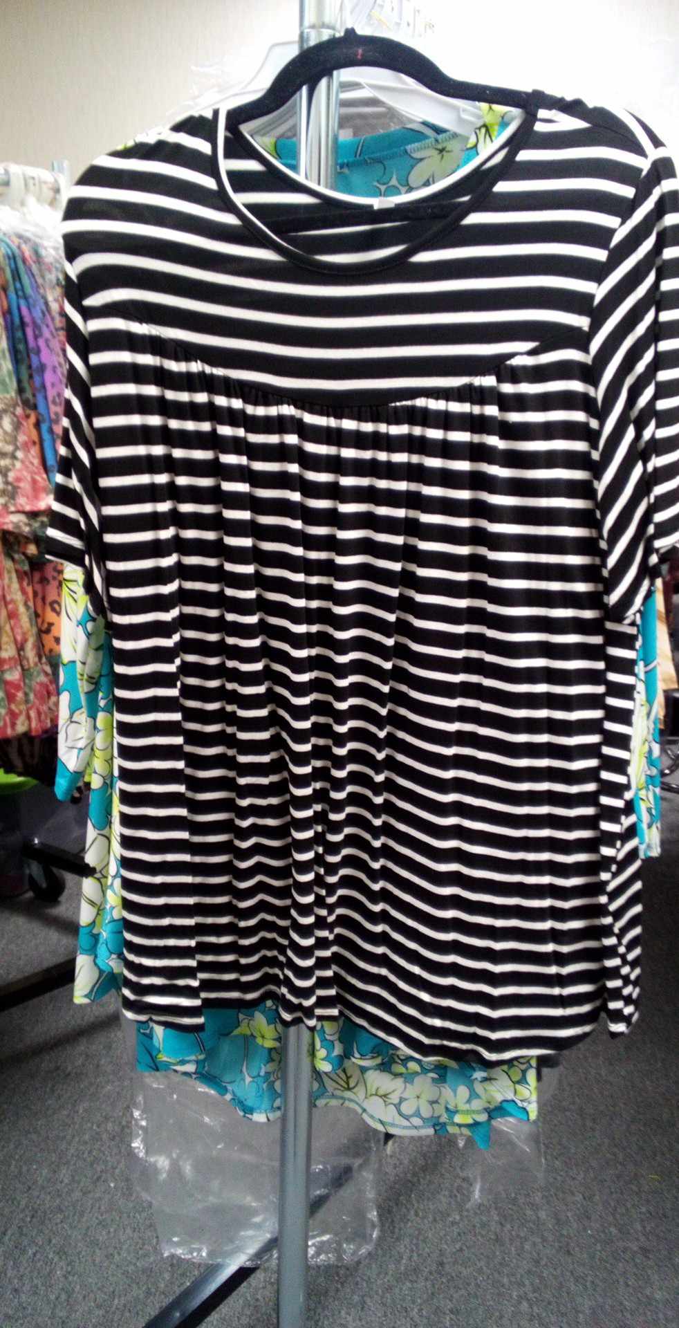Black and White Stripped Shirred Shirt Top