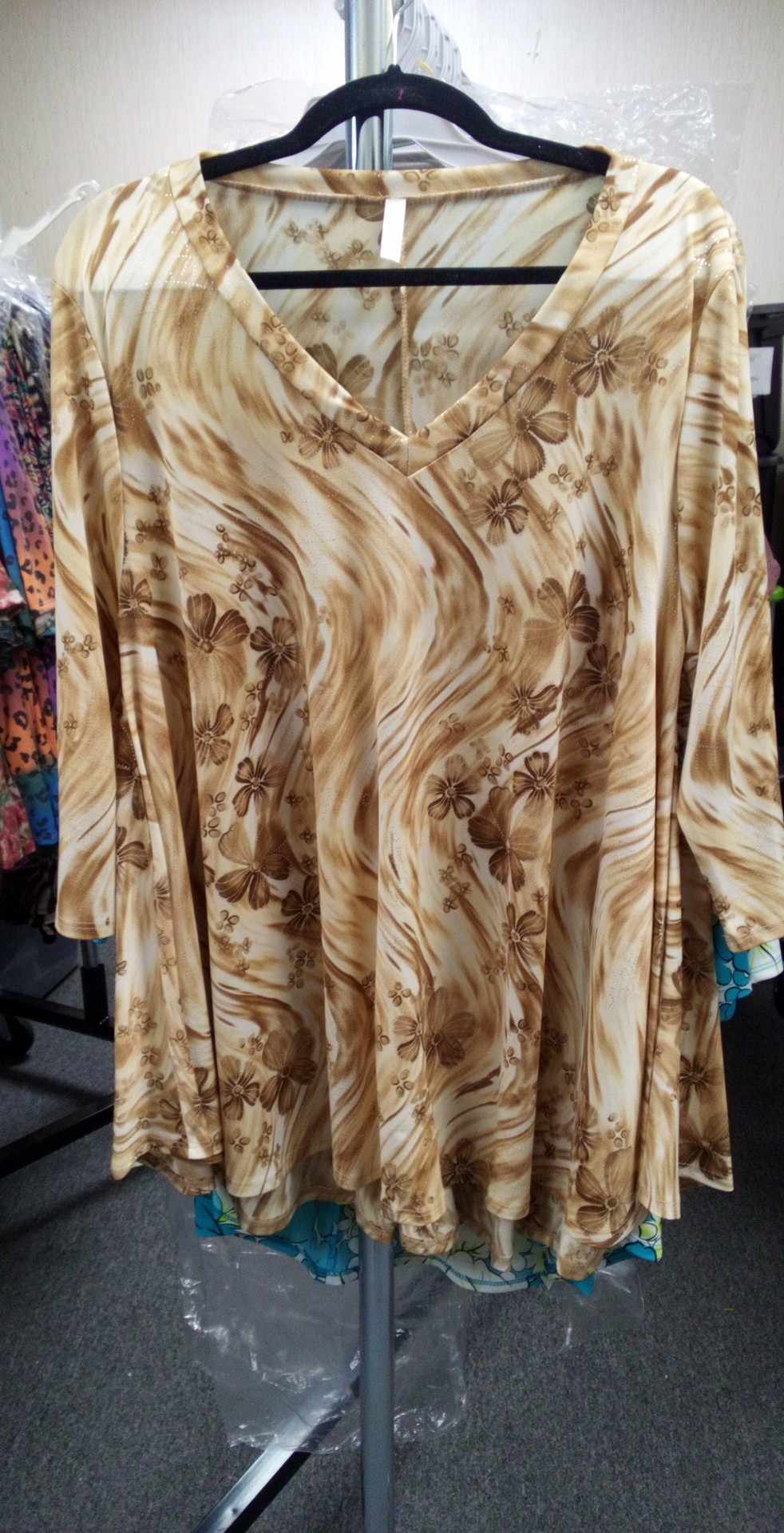 Cream Light Brown Floral Wave Shirt Top