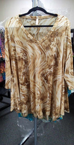 Cream Light Brown Floral Wave Shirt Top