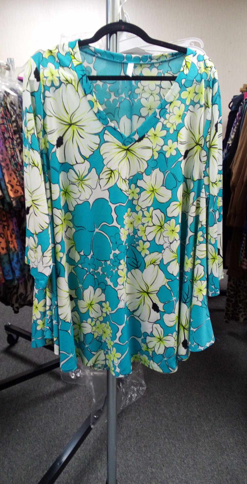 Aqua Teal Lime Floral Shirt Top Perfect for a Cruise