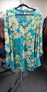Aqua Teal Lime Floral Shirt Top Perfect for a Cruise