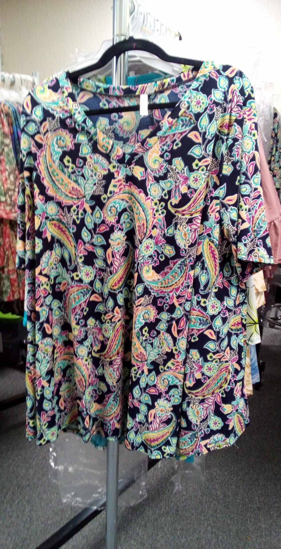Navy Paisley Shirt Top Tunic w Bright Pops of Colors