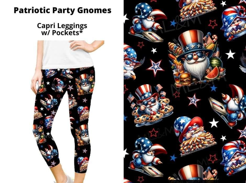 Patriotic Cute USA 4th of July Party Gnome Capri Capris