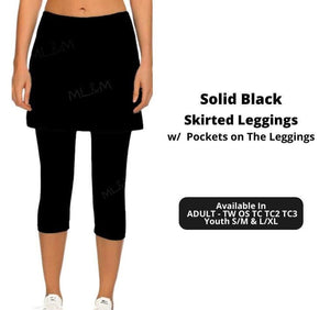 Solid Black Skirted Skort Capri Capris