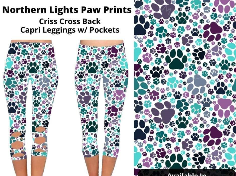 Northern Lights Paw Print X Back Capris Capri