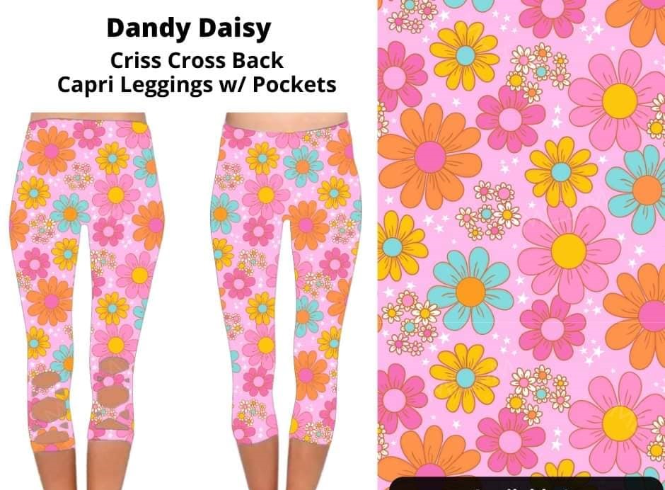Pink Dandy Daisy Floral X Back Capris Capri