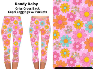 Pink Dandy Daisy Floral X Back Capris Capri