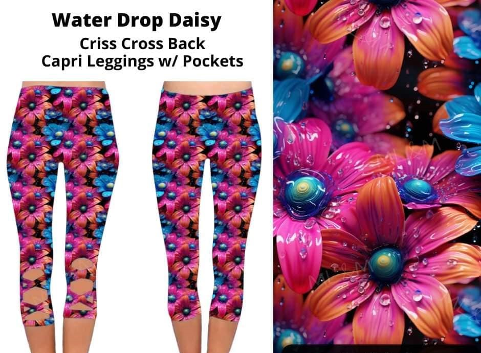 Water Drop Daisy X Back Capri Capris