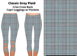 Gray Grey Pink Teal Plaid X Back Capris Capri