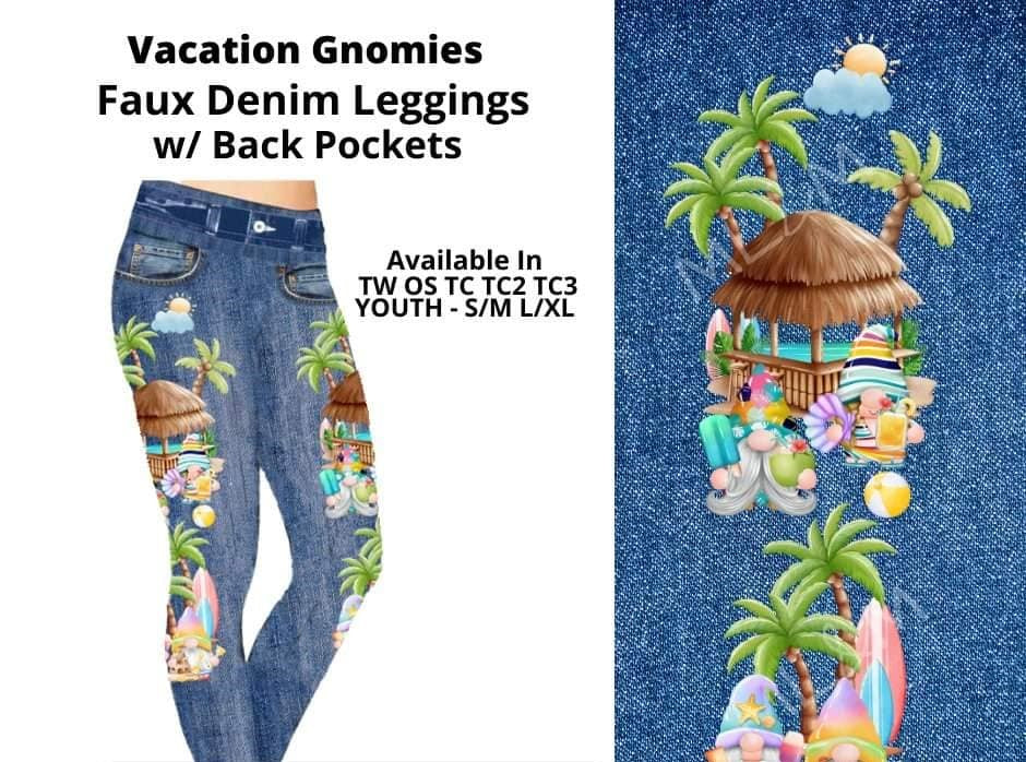 Faux Denim Vacation Gnomies Gnome Full Length Leggings