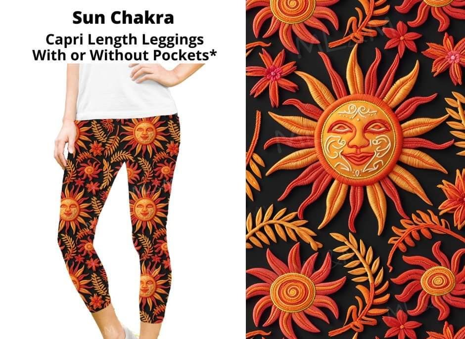 Sun Chakara Beautiful Black Orange Celestial Capris Capri