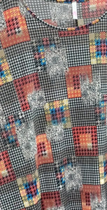Houndstooth Square Sharkbite Asymetrical Hem Shirt Top Tunic