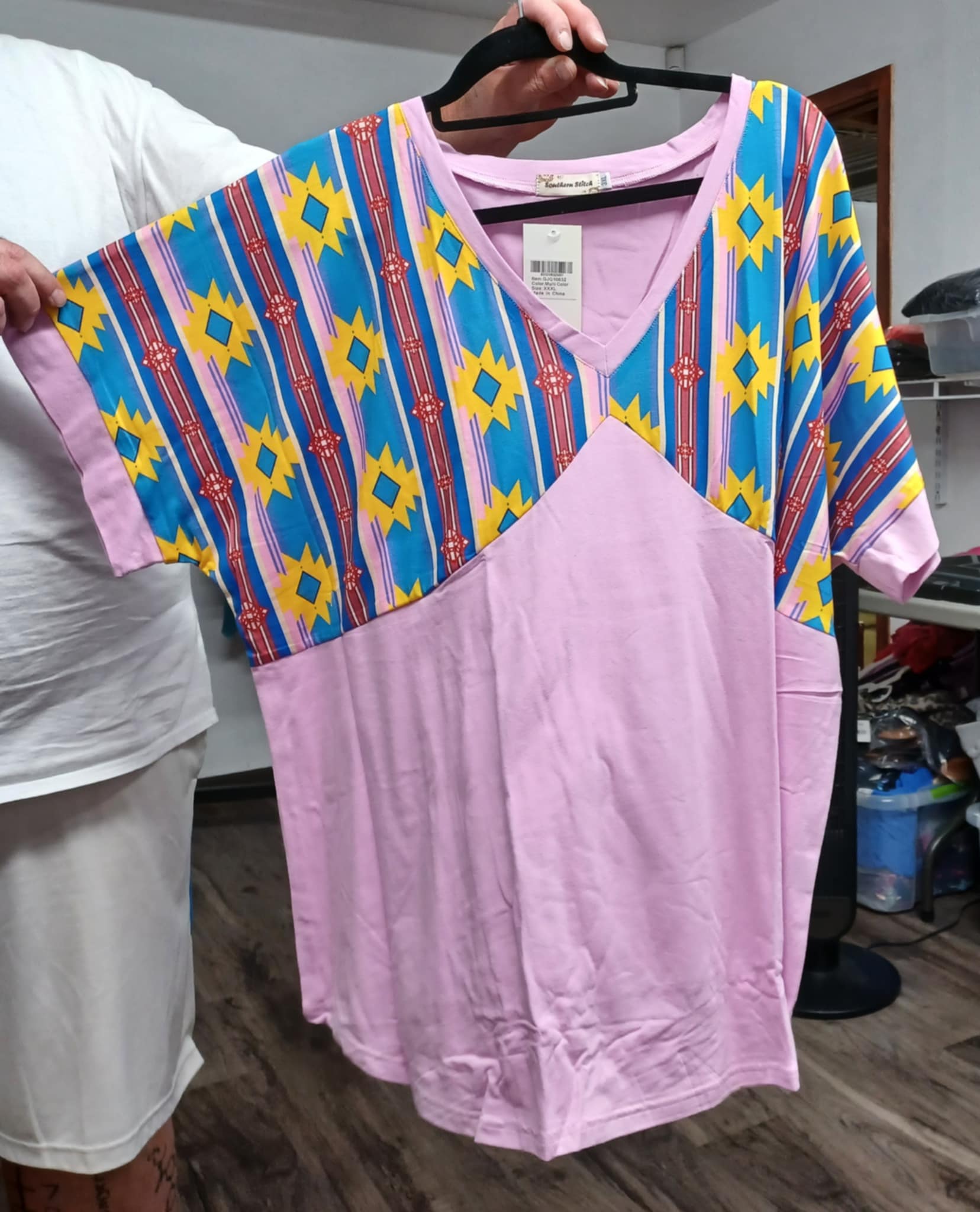 Pinky Purple Blue Yellow Aztec Design Shirt Top