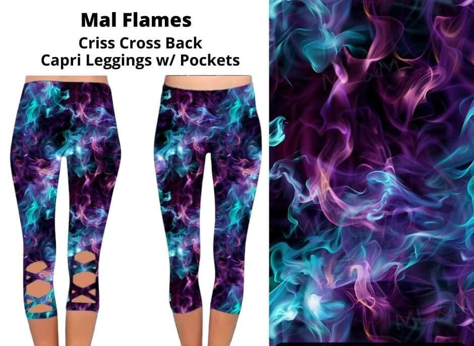 Smoke Mal Flames Criss Cross Back Capri Capris with Pockets