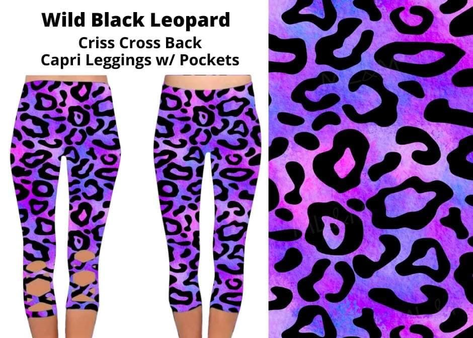 Wild Leopard Purple Blue Criss Cross X Back Capri Capris