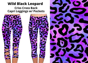 Wild Leopard Purple Blue Criss Cross X Back Capri Capris