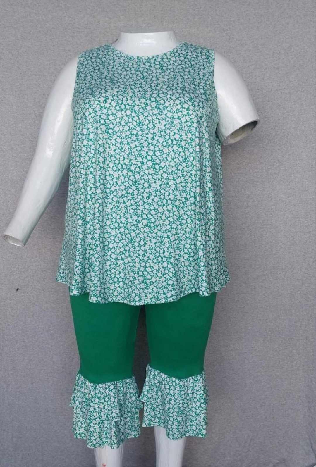 PSFU 2 Piece Green Floral Outfit Rank & Capri Set