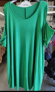 PSFU Solid Green Cold Shoulder Tunic Shirt Top