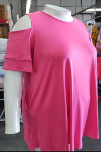PSFU Pink Cold Shoulder Tunic Shirt Top