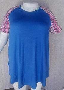 PSFU Blue Pink Ladder Sleeve Shirt Top