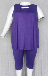 PSFU 2pc Purple Shred Outfit Tank Top and Matching Capris