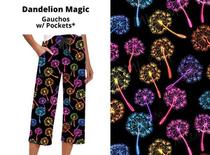 Black Dandelion Magic Capri Gauchos Gaucho w Pockets
