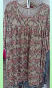 Beige Pink Shirred Shirt Top