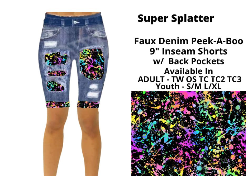 Faux Denim Super Splatter Shorts Short – Plus Size For Us