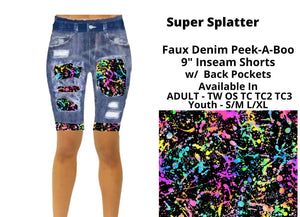 Faux Denim Super Splatter Bermuda Length Short Shorts